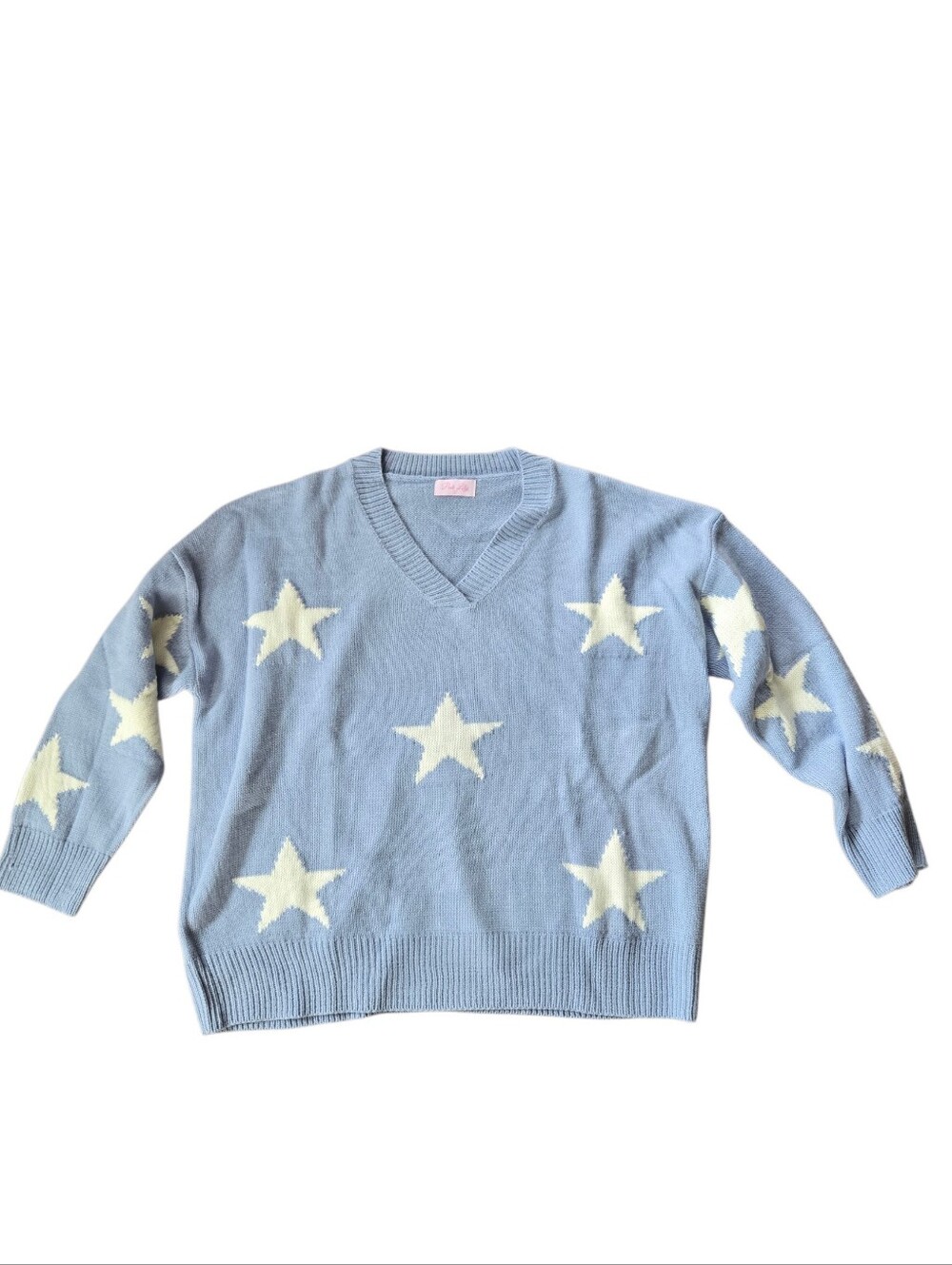 Pink Lily Blue Star v-neck Sweater
